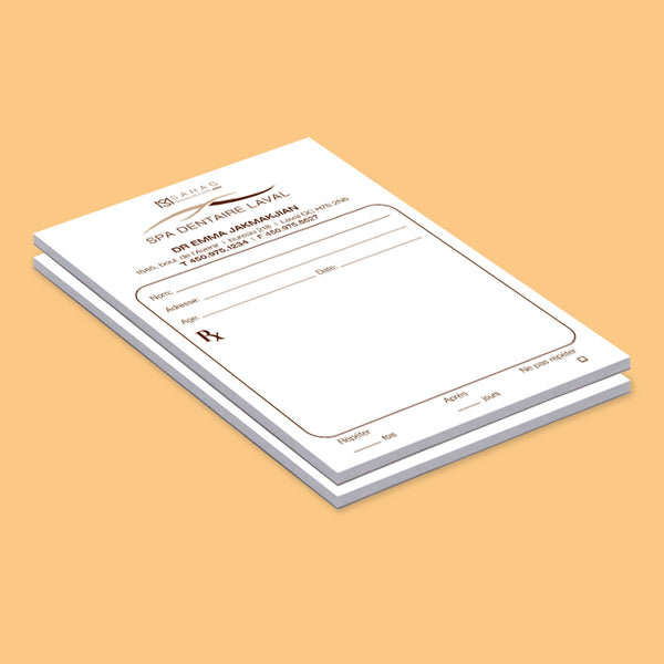 scratch pad, note pad, 25 sheets, 50 sheets, 60lb text, full colour, print shop, montreal, dentist, doctor, real estate
